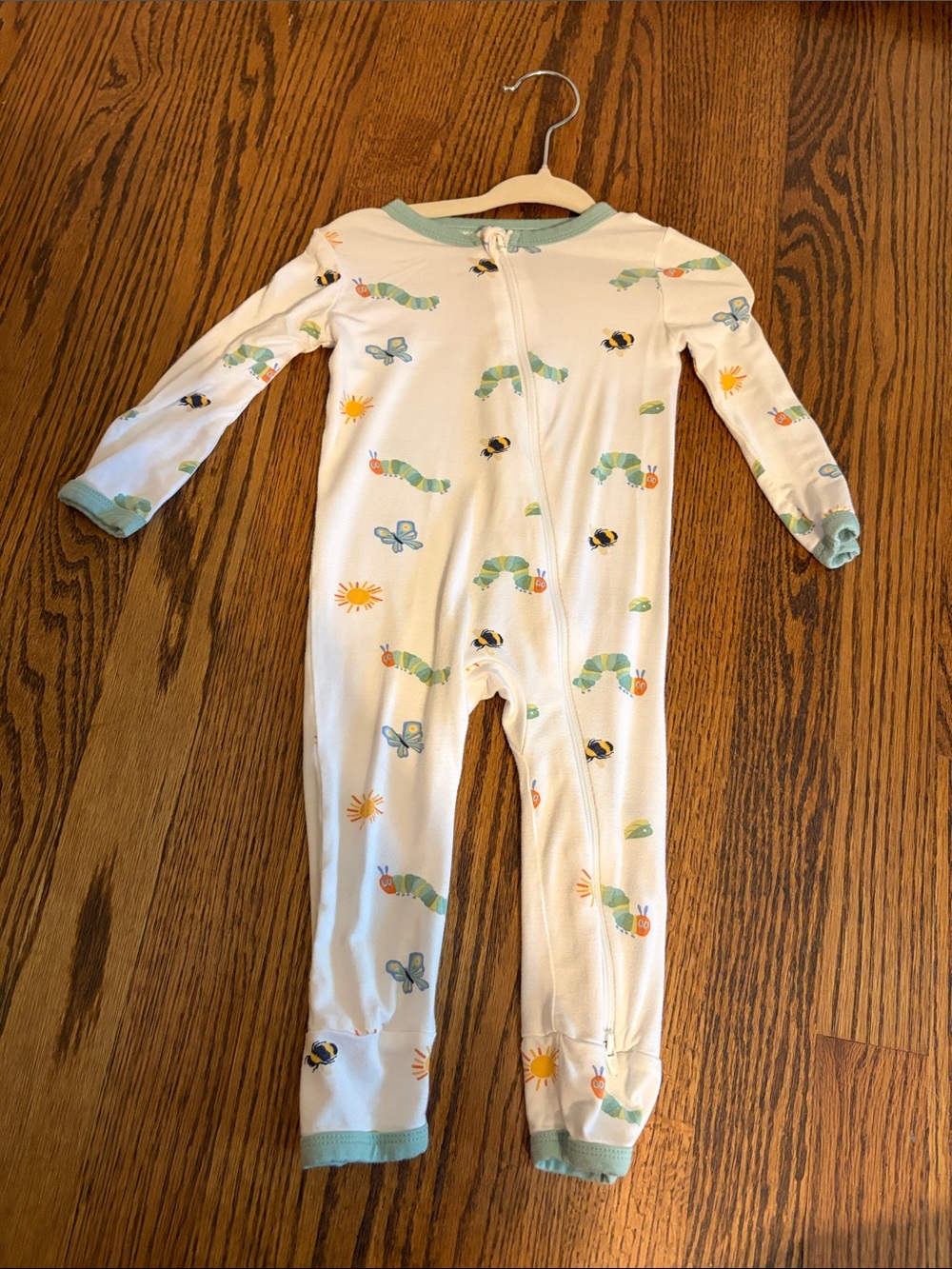 Kyte BABY White One-Piece Bodysuit with Mint Trim Eric Carle Caterpillar Print